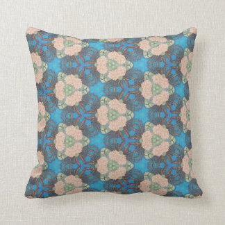 Oriental bloom pattern with ocean blue background cushion