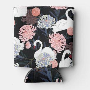 Oriental Blooming Flowers Swan Pattern Can Cooler