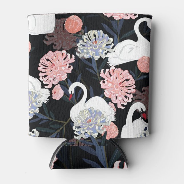 Oriental Blooming Flowers Swan Pattern Can Cooler (Front)