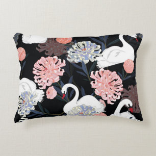 Oriental Blooming Flowers Swan Pattern Decorative Cushion
