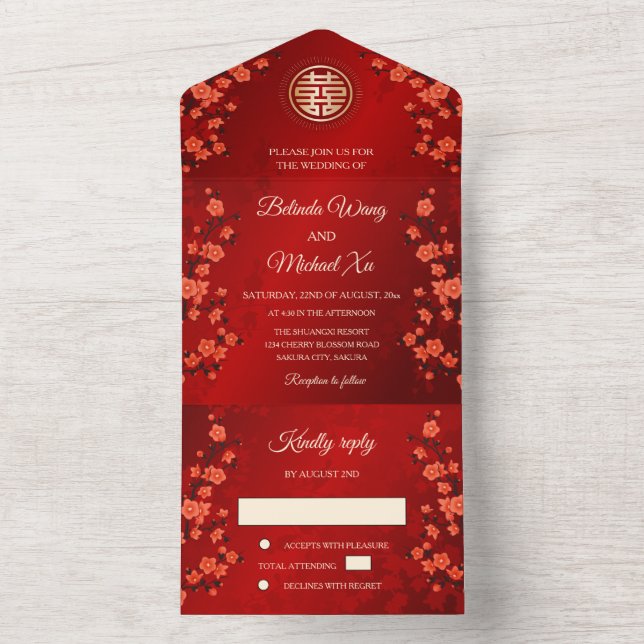 Oriental Blossom Chinese Wedding All In One Invitation (Inside)
