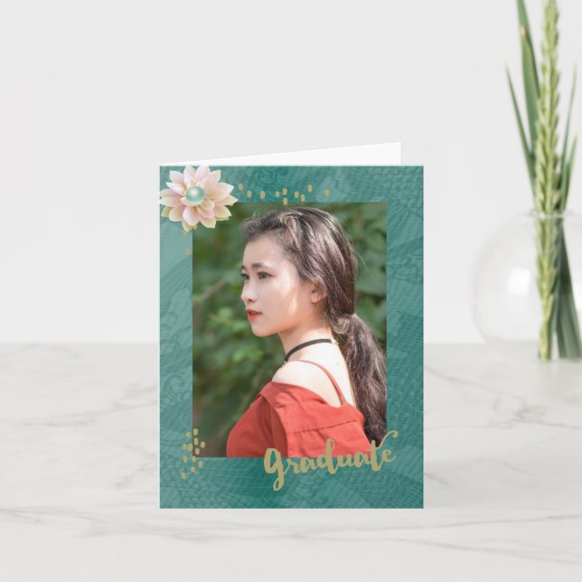 Oriental Blossom Photo  Graduation Thank You Card (Front)