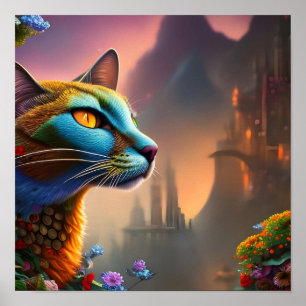 Oriental blue calico wild cat, Dystopian Poster