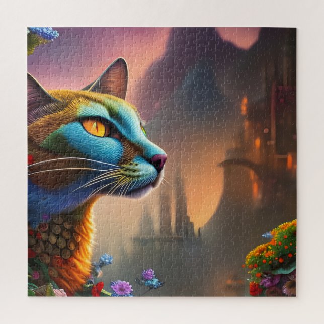 Oriental blue calico wild cat, Fantasy  Jigsaw Puzzle (Vertical)