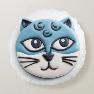 Oriental Blue Cat 3D Inspired Round Cushion