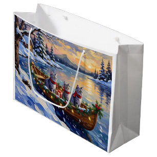 Oriental Blue Cat Christmas Boat Holiday Large Gift Bag