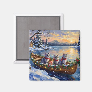 Oriental Blue Cat Christmas Boat Holiday Magnet