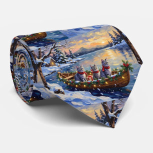 Oriental Blue Cat Christmas Boat Holiday Tie