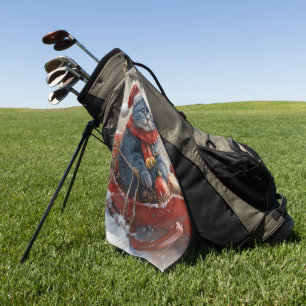 Oriental Blue Cat in Sledge Let it Snow Christmas Golf Towel