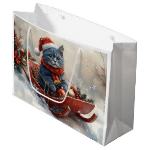 Oriental Blue Cat in Sledge Let it Snow Christmas Large Gift Bag