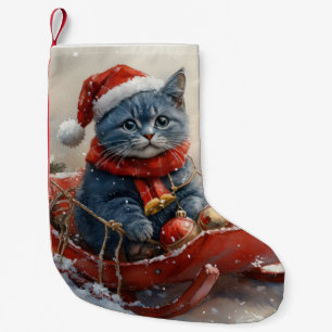 Oriental Blue Cat in Sledge Let it Snow Christmas Small Christmas Stocking