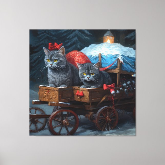 Oriental Blue Cat Snowy Sleigh Christmas Decor (Front)