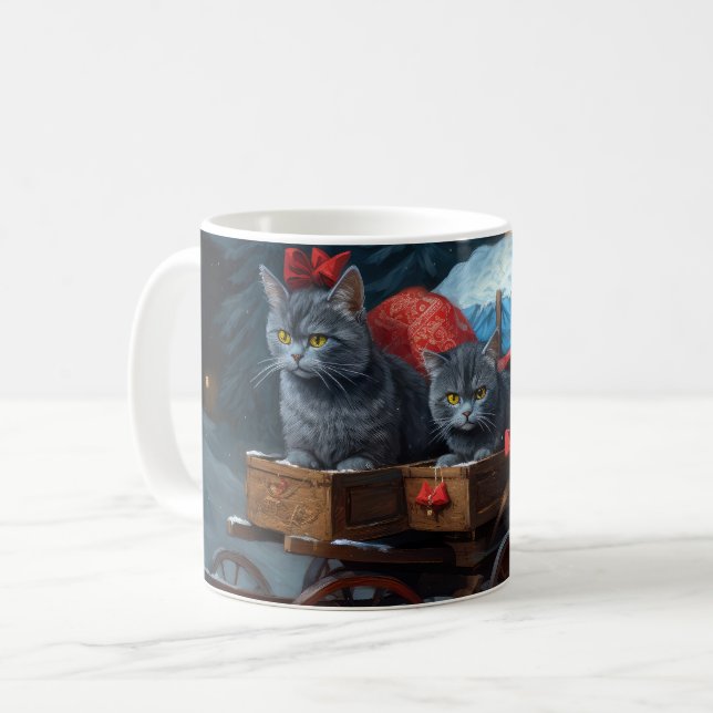 Oriental Blue Cat Snowy Sleigh Christmas Decor Coffee Mug (Front Left)