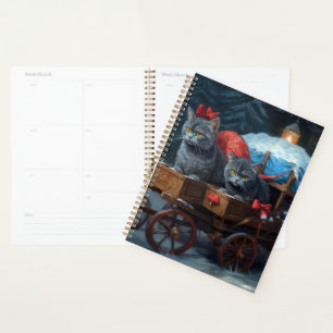Oriental Blue Cat Snowy Sleigh Christmas Decor Planner