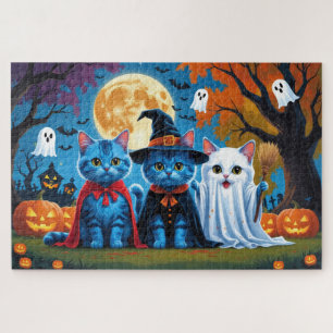 Oriental Blue Cats Pumpkin Halloween Funny Jigsaw Puzzle