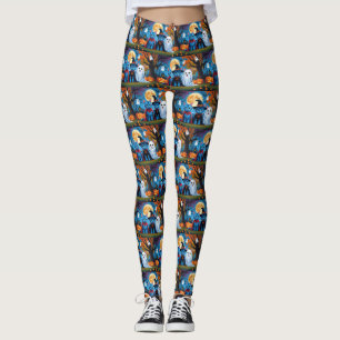 Oriental Blue Cats Pumpkin Halloween Funny Leggings