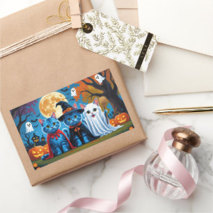 Oriental Blue Cats Pumpkin Halloween Funny Rectangular Sticker