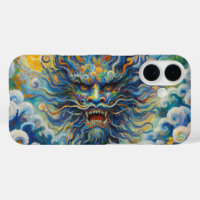 Oriental blue dragon Van Gogh clouds mashup