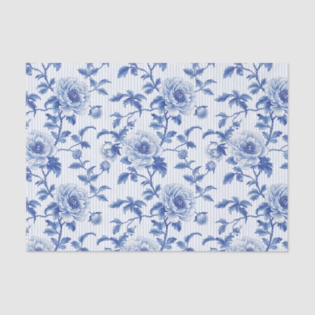 Oriental Blue Floral Pattern with White Background Tissue Paper (Front)