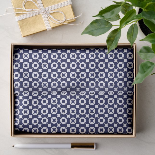 Oriental Blue Interlocking Circles Geometric Tissue Paper (Gift)