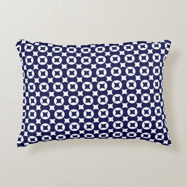 Oriental Blue Overlapping Circles Shippo Geometric Decorative Cushion (Front)