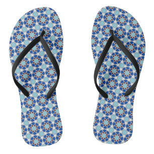 Oriental Blue White Moroccan Geometric Pattern Jandals