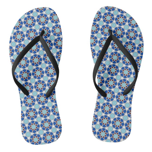 Oriental Blue White Moroccan Geometric Pattern Jandals (Footbed)