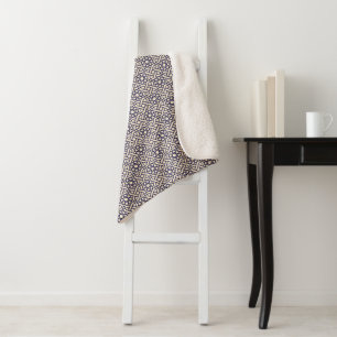 Oriental Blue White Moroccan Geometric Pattern Sherpa Blanket