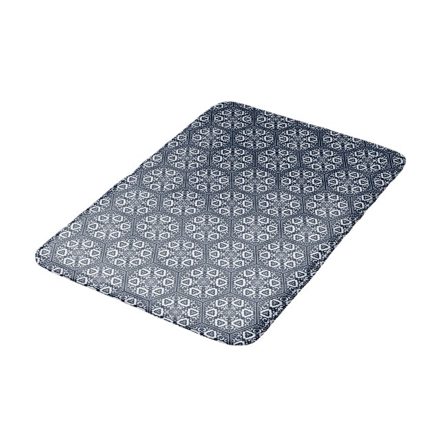 Oriental Blue White Ottoman Turkish Tracery Art Bath Mat (Angled)