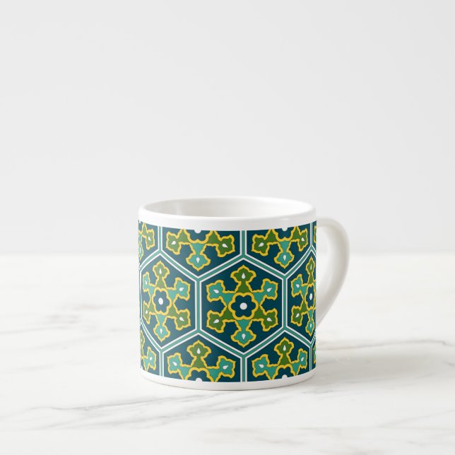 Oriental Blue Yellow Green Ottoman Turkish Hexagon Espresso Cup (Front Right)