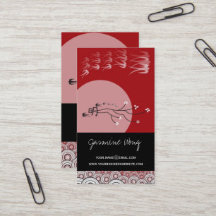 Oriental Bright Moon, Swallows And Cherry Blossoms Business Card