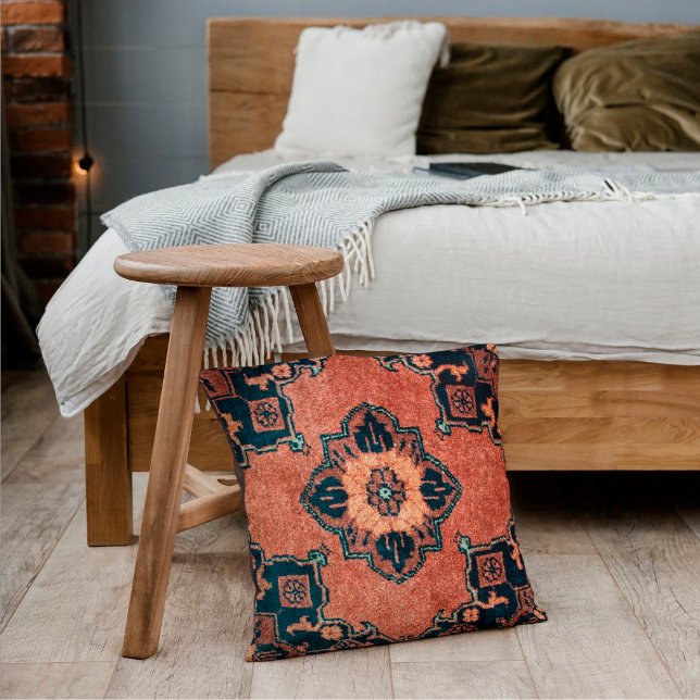 Oriental Burnt Umber Ebony Black Persian Carpet Cushion (Creator Uploaded)