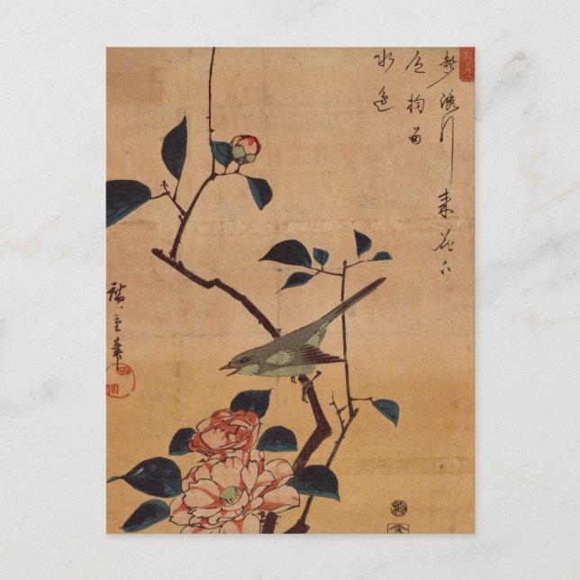 Oriental Camellia and Warbler Postcard (Front)
