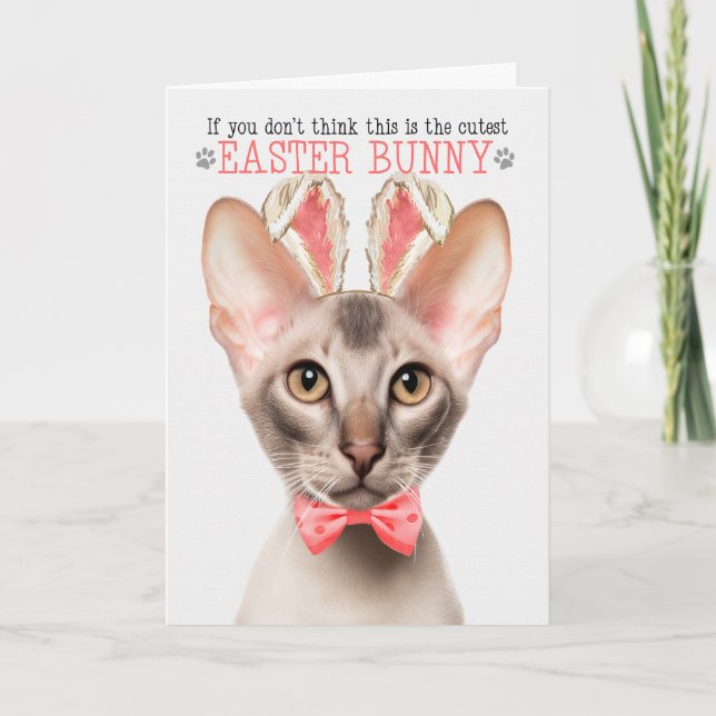 Oriental Cat Cutest Easter Bunny Kitty Puns Holiday Card (Front)