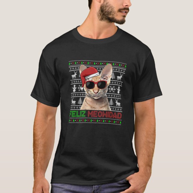 Oriental Cat Feliz Meowidad Funny Christmas T-Shirt (Front)