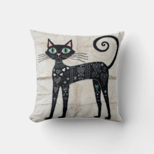 Oriental Cat Kilim Pillows: Black and White Animal Cushion