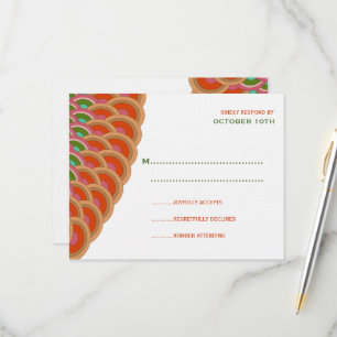 Oriental Chic Red Scalloped Fan Wedding RSVP Card