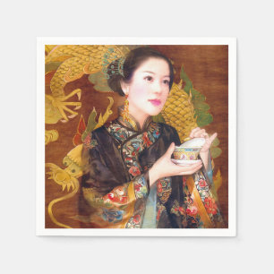 Oriental chinese lady vibrant beautiful portrait napkin