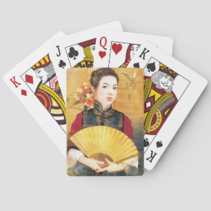 Oriental chinese lady vibrant beautiful portrait playing cards