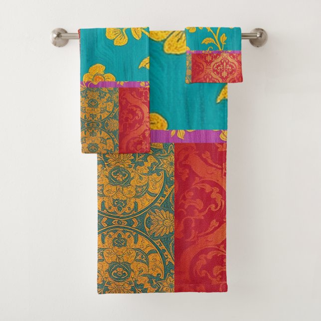 ORIENTAL Colourful Green Red - Bath Towel Set (Insitu)