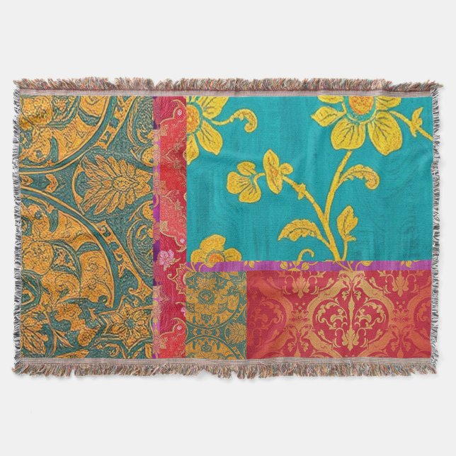 ORIENTAL Colourful Green Red - Throw Blanket (Front)