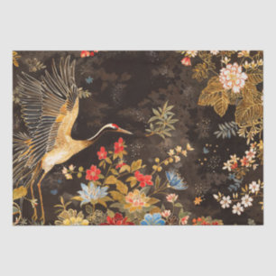 Oriental Crane and Floral Elegance Tissue Paper
