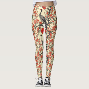 Oriental Crane and Peony - Traditional Asian Art Leggings