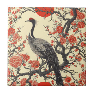 Oriental Crane and Peony - Traditional Asian Art Tile