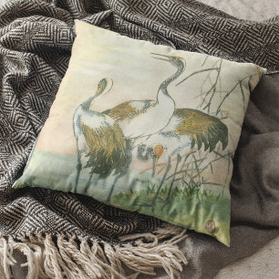 Oriental Cranes by the Water Cushion