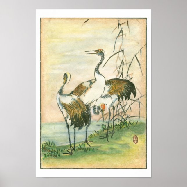 Oriental Cranes by the Water Poster (Front)