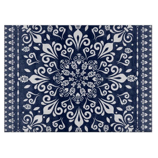 Oriental Damask Blue and White Cutting Board (Front)
