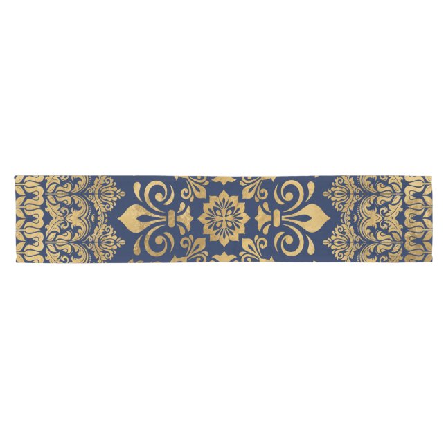 Oriental Damask Ornament - Gold on dark blue #1 Short Table Runner (Horizontal)