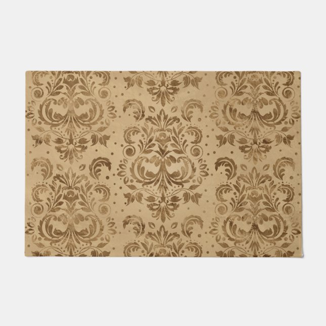 Oriental Damask Pattern Pastel gold Doormat (Front)