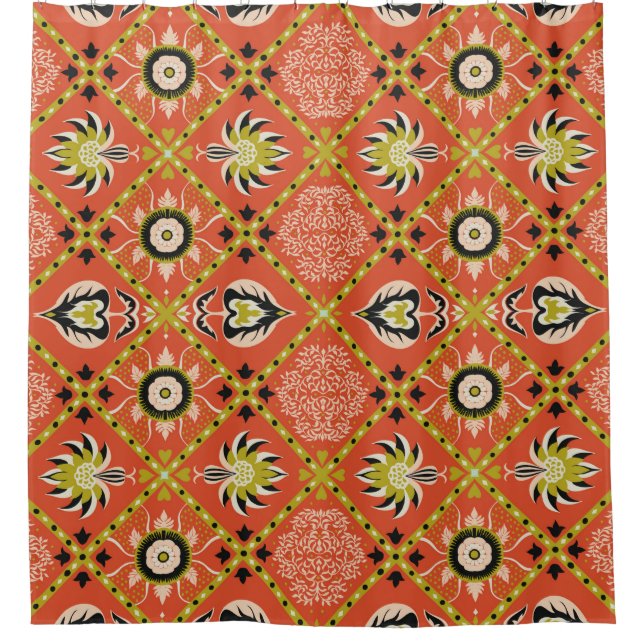 Oriental damask pattern. Talavera pottery. Azulejo Shower Curtain (Front)